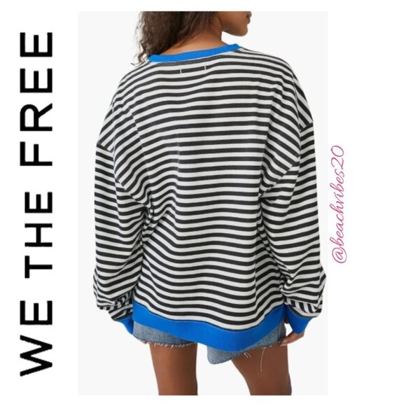 WE THE FREE BY FREE PEOPLE Classic Stiped Oversized Crewneck Black Combo S NWOT - Picture 7 of 10